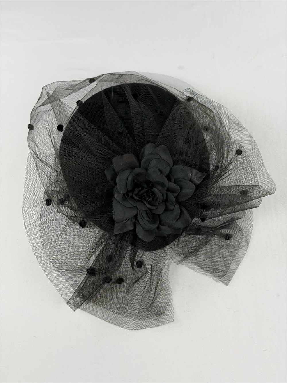 Vintage Betmar Elegant Black Veiled Cocktail Hat -Silk Flower  Fascinator Hat